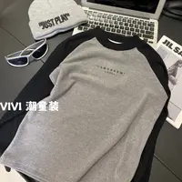 现货VIVI童装冬款中大童时尚休闲百搭保暖拼色字母打底长袖T恤