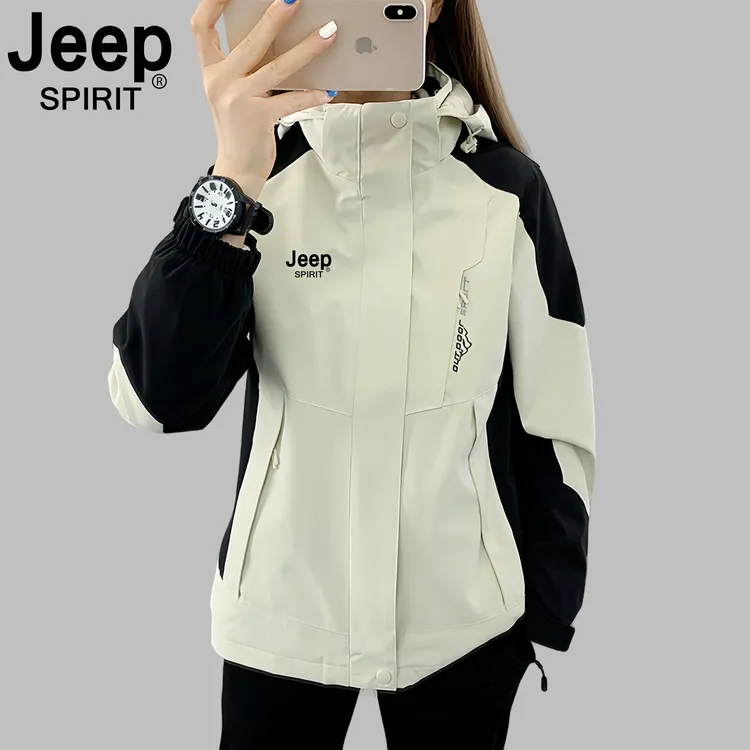 JEEP吉普冲锋衣男女款三合一防风可拆卸户外飞行夹克冬季加绒外套