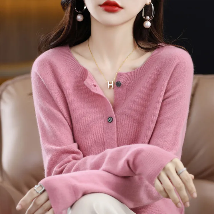 重工开衫外搭女100羊毛衫轻奢秋季新款一线成衣时尚无缝纯色外套