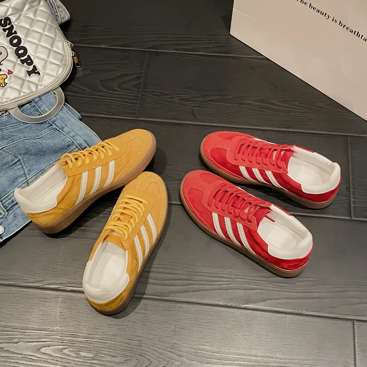 复古拼色德训休闲运动鞋女2024秋季新款圆头系带耐磨时尚阿甘板鞋