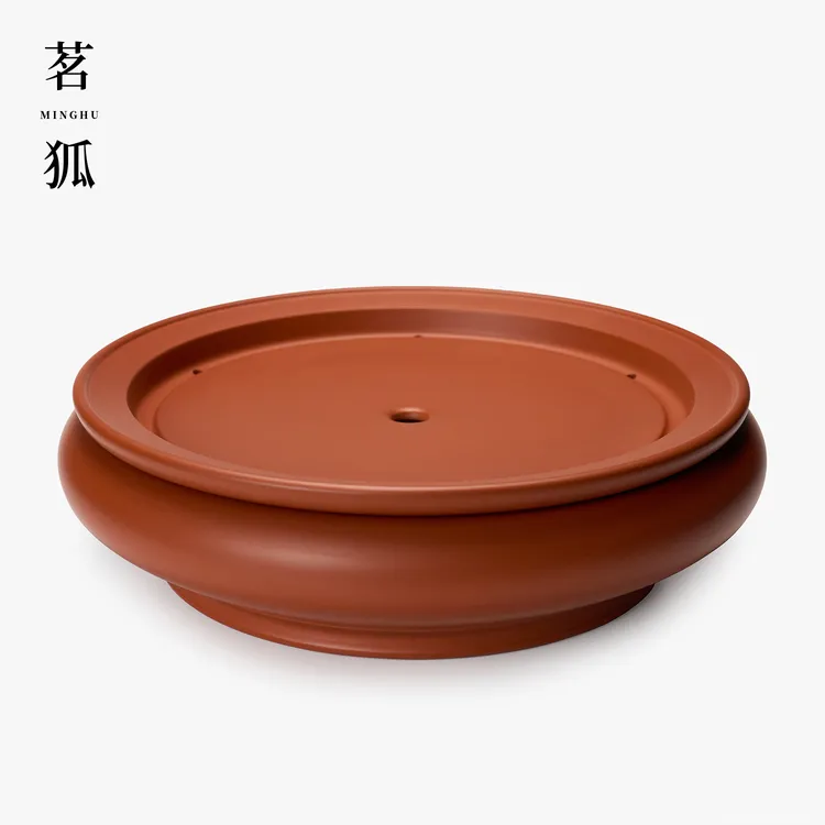 【蔡利钿·茶盘】潮州原矿朱泥手拉茶船 储水式壶承圆形小号干泡茶台