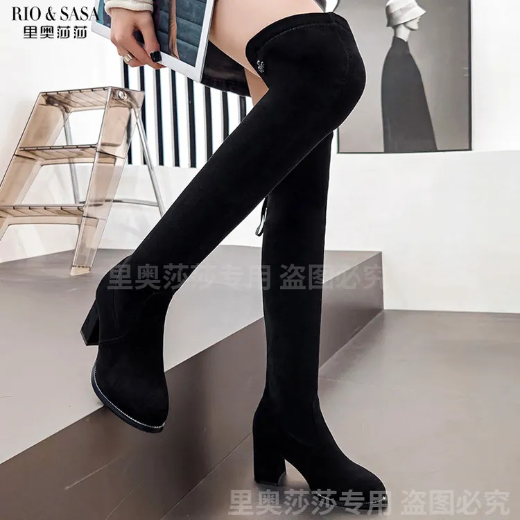 秋冬新款不掉筒过膝靴2025显瘦加绒百搭弹力靴高跟瘦瘦靴22T052