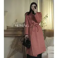 MOMING冬季新品 黑莓缪斯 法式复古高定重工中长款气质绑带双面尼