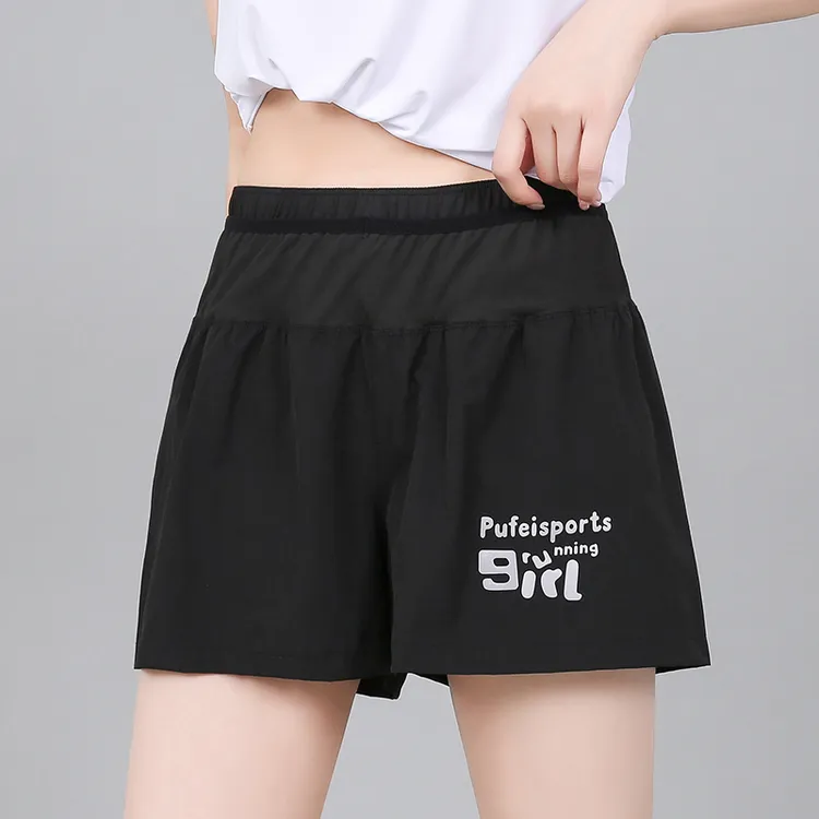 拉链口袋冰丝速干运动五分裤女高腰宽松夏季薄款跑步防走光休闲裤