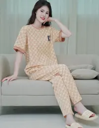 6605 夏季女士短袖长裤(送短裤)睡衣休闲套装英文卡色【拍1发3】