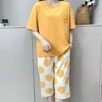 品牌女士短袖七分裤睡衣套装(芒果波点黄色)2345-2短七