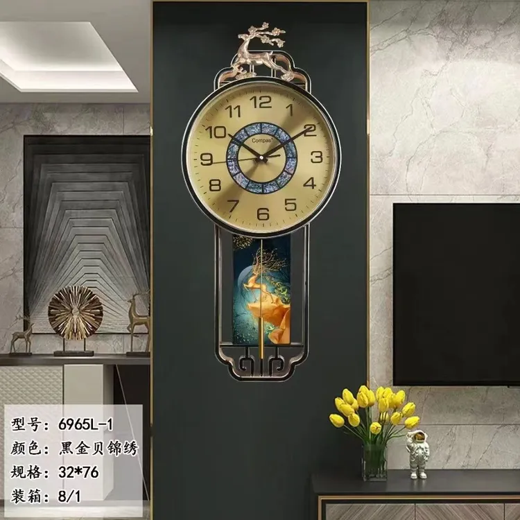 康巴丝静音摇摆日历温度湿度中式挂钟客厅书房厅当季爆款时尚高档