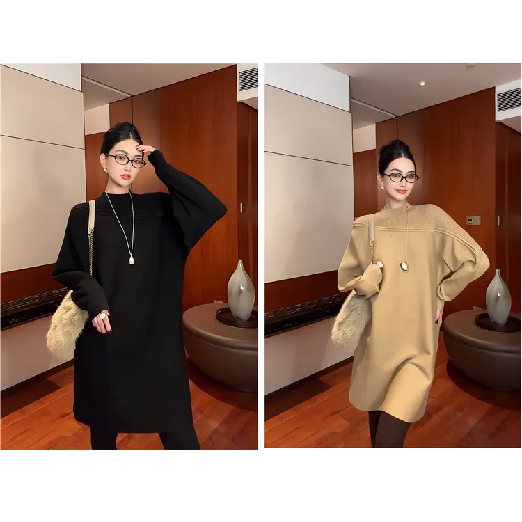 紫紫 天衣无缝  斜裁艺术半高领百搭长袖百搭针织毛衣ZC11LMHJ380