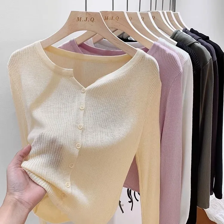 2024年长袖开衫女夏季新款纯色百搭短款空调外搭薄款上衣秋小衫女