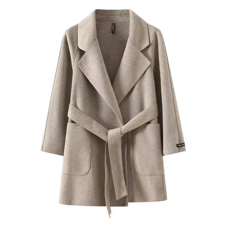 2024短款秋冬新款大衣双面绒小个子大衣西装宽松显瘦流行系带外套