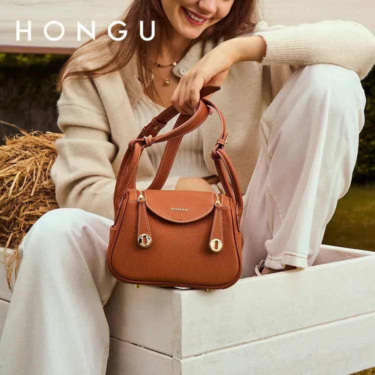 HONGU/红谷时尚新款真皮轻奢单肩腋下女包百搭经典手提肩女包5490
