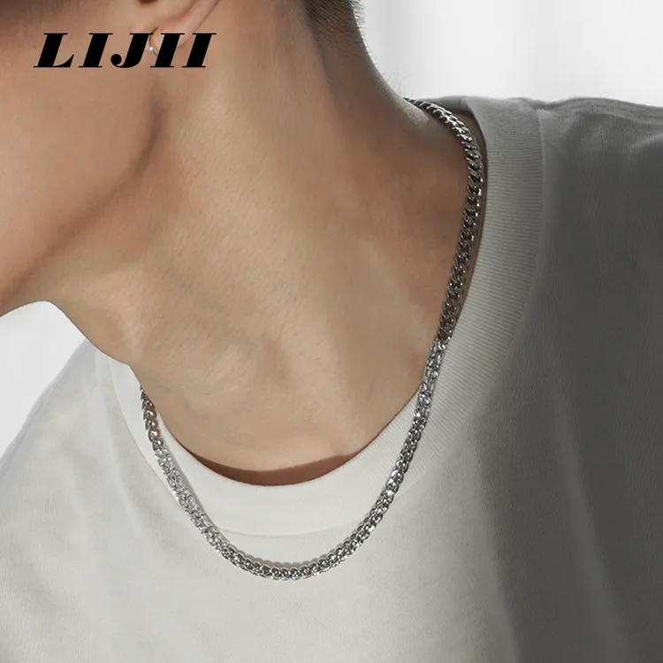 铜合金锆石项链 链界LIJII 白锆石镶嵌拼接蛇骨链男女项链