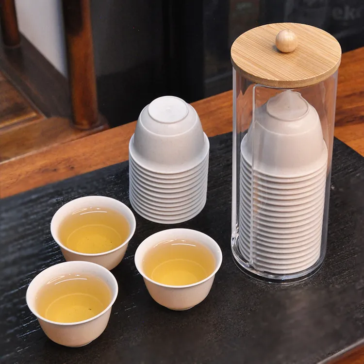 稻香杯稻壳杯一次性功夫茶杯耐高温加厚防烫家用办公品茗杯带杯架