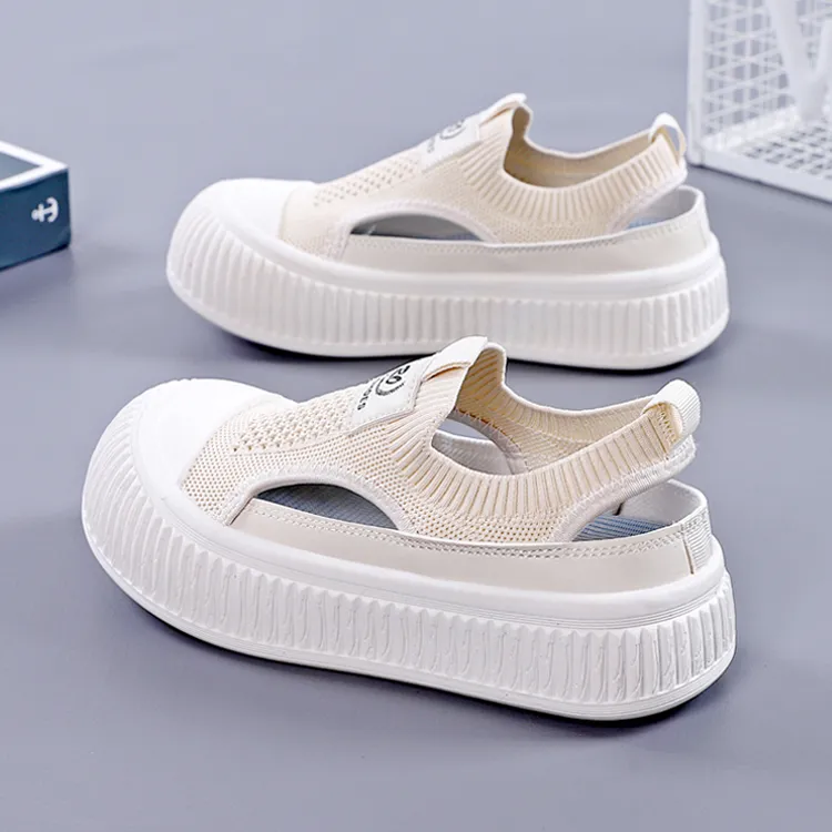 2025夏季新款百搭一脚蹬懒人小白女鞋网面网鞋爆款透气镂空板鞋子