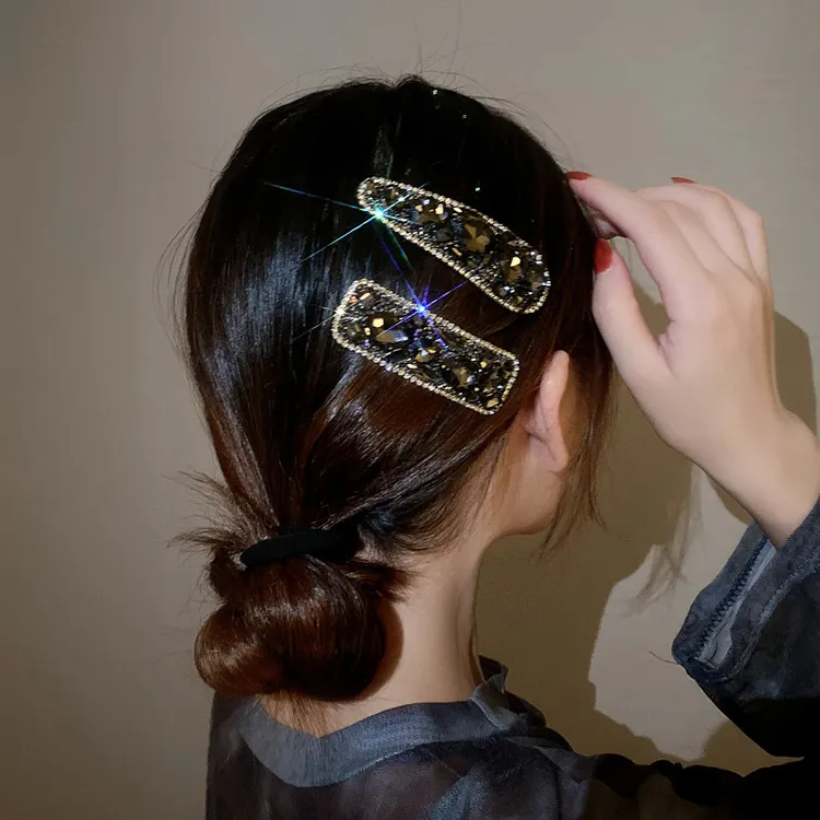 2025新款夹子头饰网红新款侧边发夹发饰发卡女几何碎发满钻bb夹