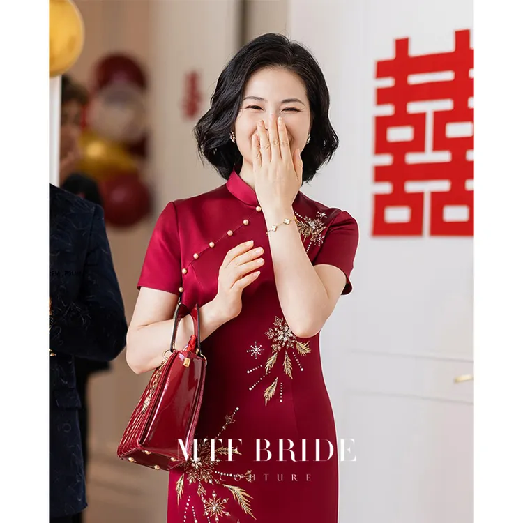 满庭芳华《枝上春雪》喜婆婆婚宴装中式重工气质红色旗袍旗袍长款