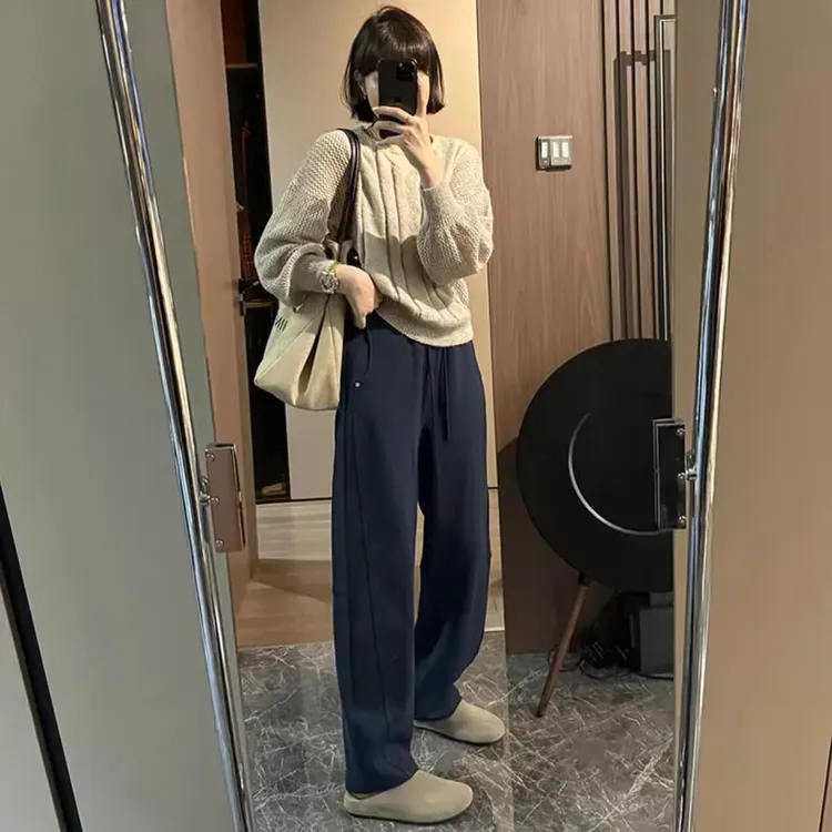 韩版弯刀卫裤女秋季显瘦宽松休闲运动直筒阔腿裤胖mm香蕉镰刀裤子