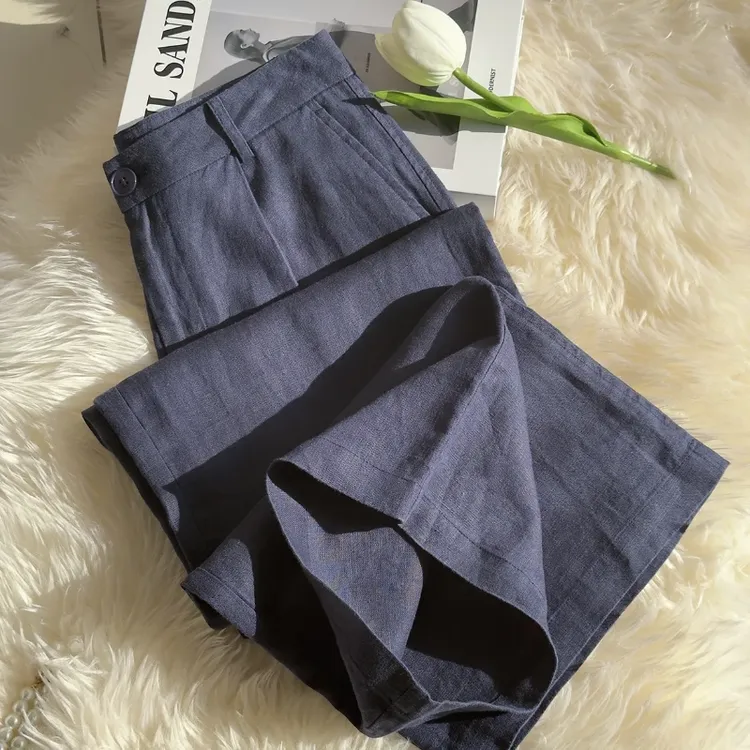 春秋慵懒亚麻裤子女高级垂感窄版阔腿裤高腰显瘦时尚气质棉麻裤子