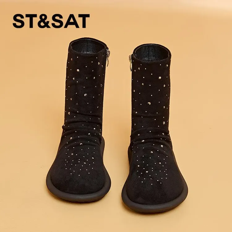 星期六水钻满天星个性雪地靴女款2025冬季新款加绒加厚保暖中筒靴