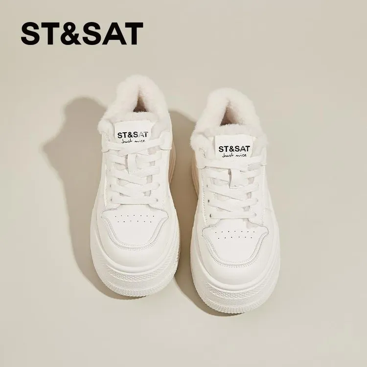 星期六厚底小白鞋女鞋2025年冬季百搭加绒板鞋保暖棉鞋休闲运动鞋