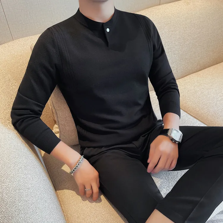 2024新款秋冬季男士毛衣立领长袖修身休闲商务内搭保暖打底针织衫