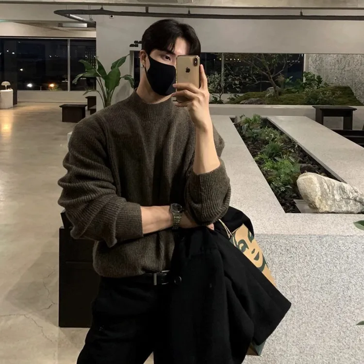半高领毛衣男秋冬款打底高级感痞帅修身针织衫慵懒风中领线衣内搭