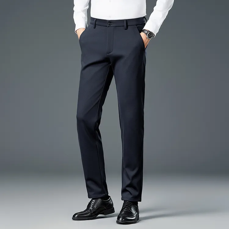 商务绅士休闲男士弹力中低腰秋冬季修身显瘦直筒休闲高档中年长裤