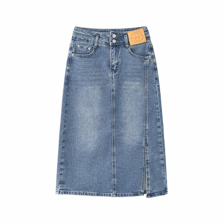 福老板2024年春装爆款牛仔半身裙女小个子新款高腰中长款a字裙子