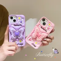 (适用苹果华为)立体折叠蝴蝶支架可爱卡通全包硅胶防摔女款手机壳