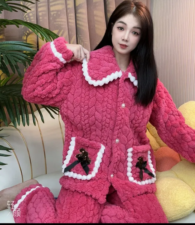 10【女睡衣】可外穿加绒睡衣家居时尚套装宽松珊瑚绒睡衣套装女款