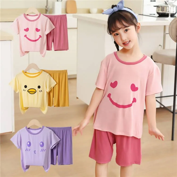 女童莫代尔睡衣薄款夏季女孩中大童儿童家居服女宝短袖空调服卡通