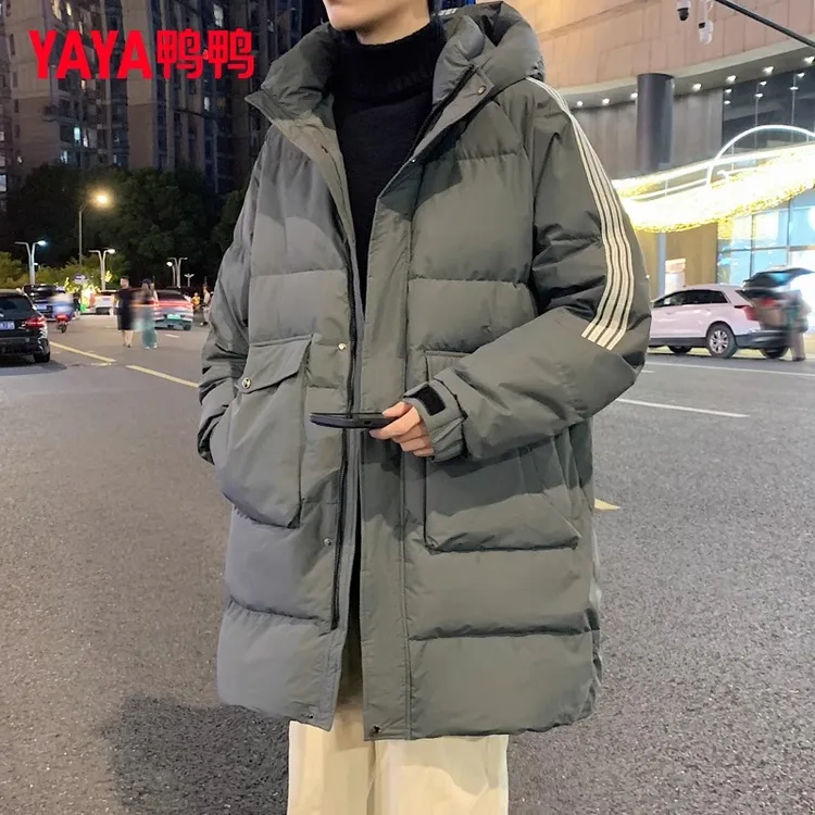 鸭鸭羽绒服男中长款冬季连帽2025年新款时尚潮流休闲宽松保暖外套
