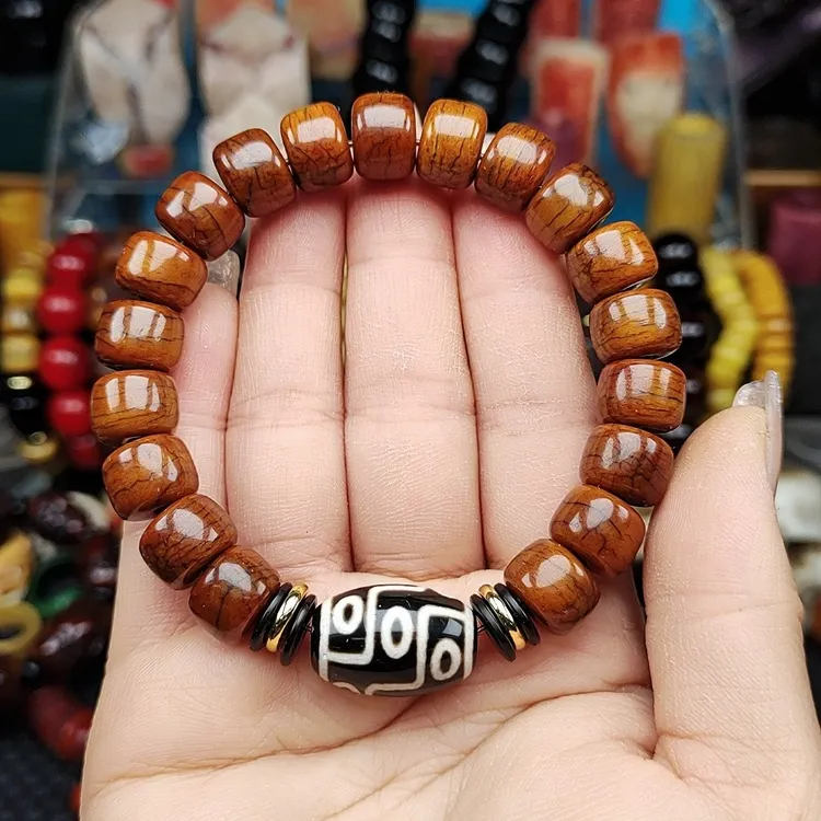 西藏牦牛骨深色精挑桶珠牦牛骨手串(12mm-14mm)D