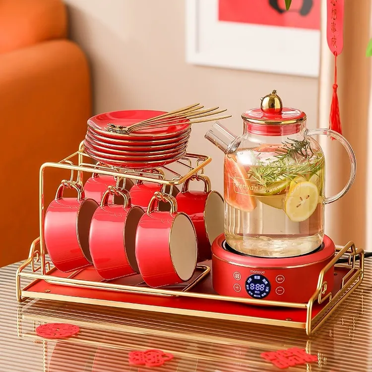 新婚礼物送新人闺蜜新娘实用高档订婚庆陪嫁礼品乔迁红色茶具套装