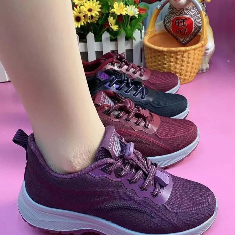 老人鞋女针织鞋春秋季加厚防滑轻透气不累脚健步鞋妈妈平底运动鞋