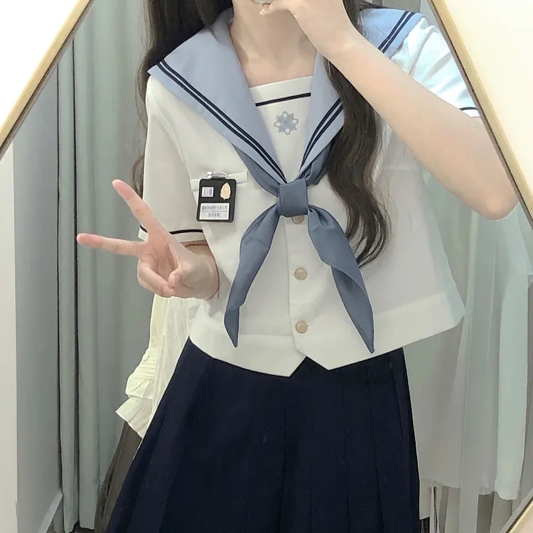 山茶与书原创jk制服水手服屿汐高校夏季短袖上衣基础款百褶裙百搭