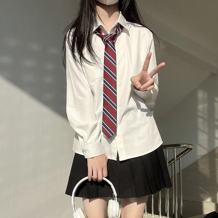 长袖短袖jk衬衫基础款学生制服上衣春秋学院风抗皱内搭白色衬衣女