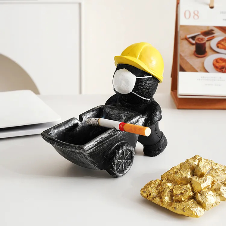 熊猫推车烟灰缸带盖防飞灰防烟味家用客厅办公室轻奢创意个性摆件