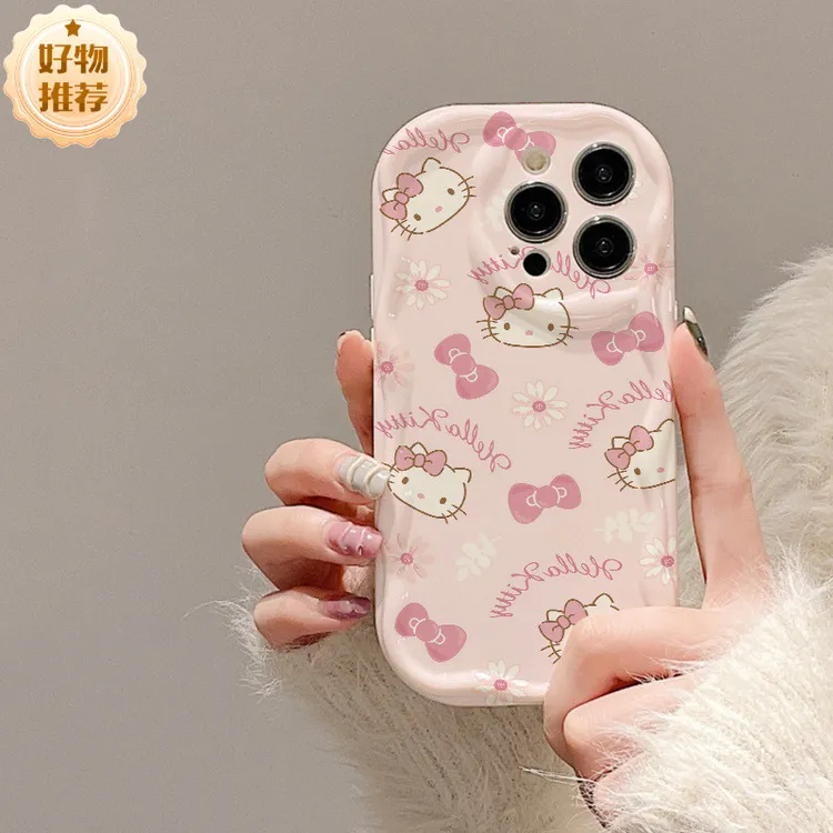 卡通iPhone15新款适用苹果14promax手机壳13蝴蝶结KT猫12软壳11XR