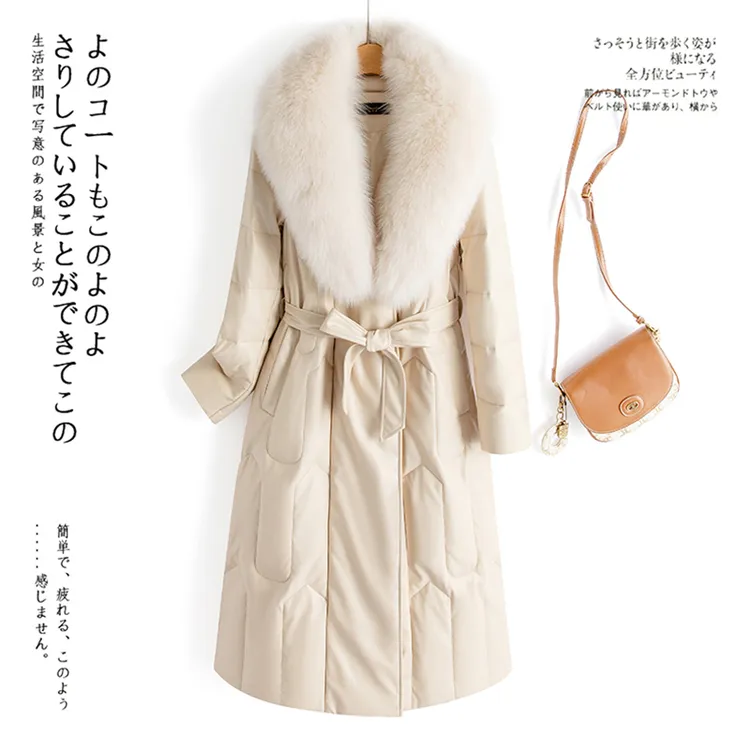 海宁真皮皮保暖羽绒服女款加大真狐狸毛领加厚冬长款收腰修身外套