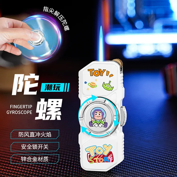 网红指尖陀螺创意充气防风打火机直冲火焰个性卡通砂轮点火烟具