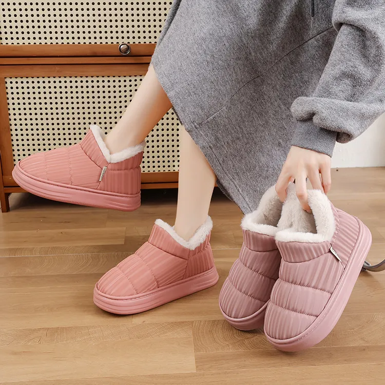 2025新款居家日用厚底保暖加厚中帮棉鞋一脚蹬女士圆头秋冬款m267