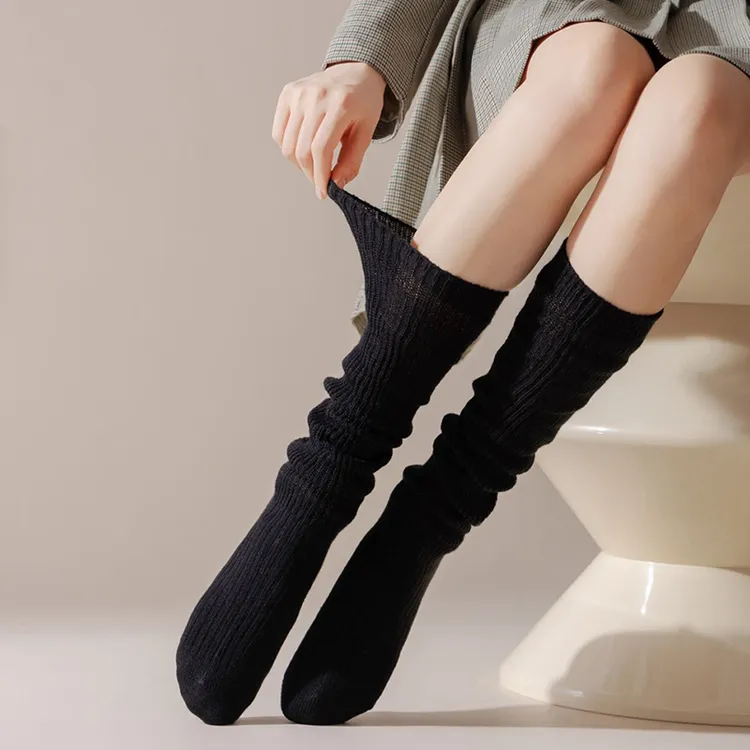 秋冬纯色竖条小腿袜日系学院风百搭保暖中筒袜ins潮jk显瘦堆堆袜