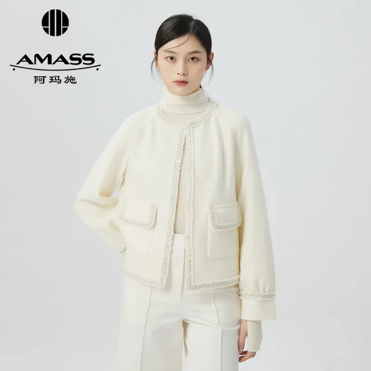 阿玛施AMASS新款绵羊毛千金小香风气质外套女士5400312-2