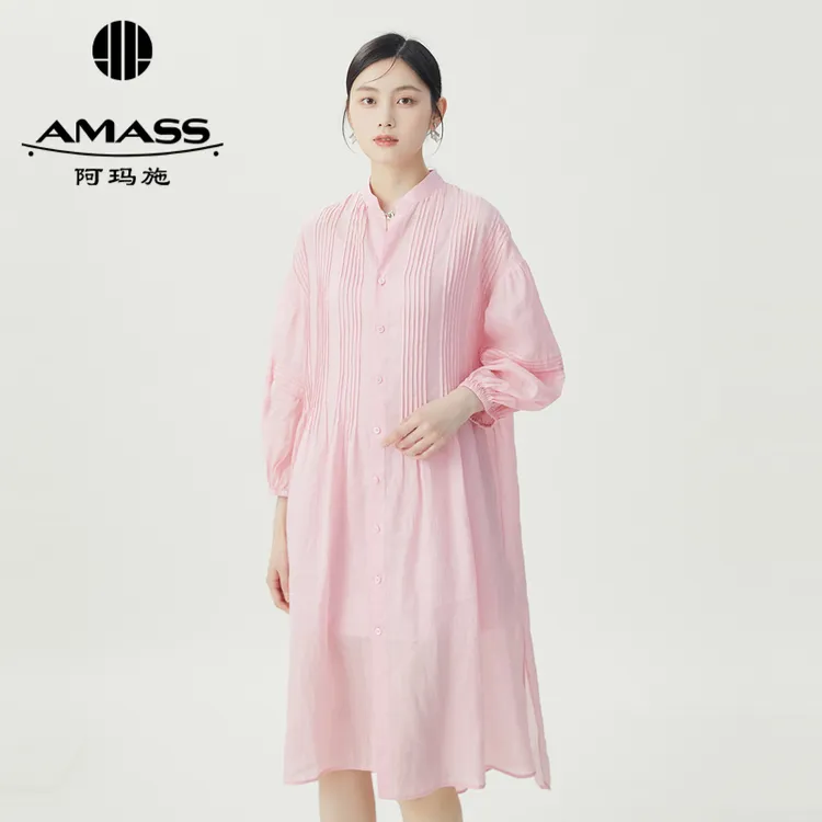 阿玛施AMASS春夏时尚清爽舒适甜心氛围感百搭亚麻廓形洋装5500536