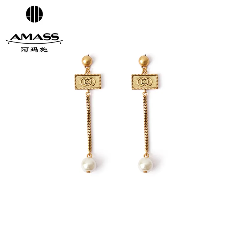 铜合金玻璃耳饰 阿玛施AMASS 质感精致金链条耳环590008