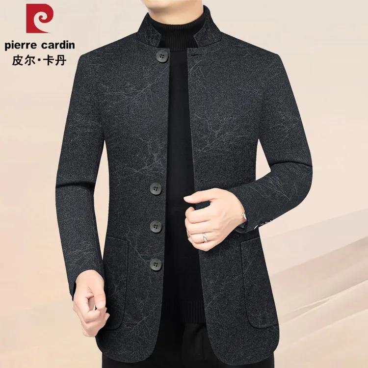 皮尔卡丹男装夹克衫秋冬季新款雪尼尔毛呢男外套保暖休闲男士上衣