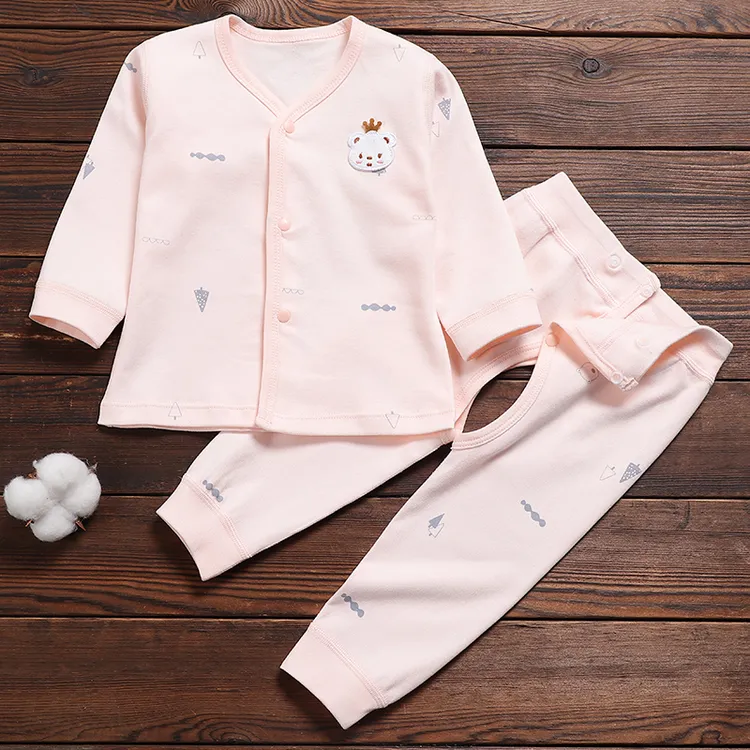 新生婴幼儿无骨纯棉套装男女宝宝春秋款单层对襟长袖可调节开档裤