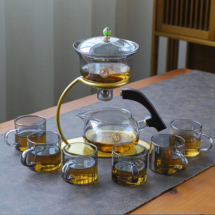高档玻璃功夫自动茶具整套装懒人泡茶器网红新款简约轻奢磁吸茶具