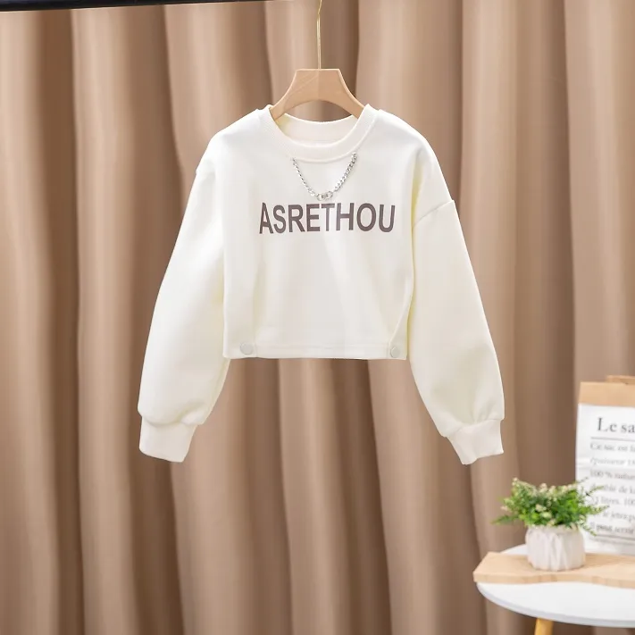 女童秋装外套短款卫衣新款洋气字母印花上衣韩版2025潮酷痞帅童装